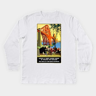 Forth Bridge Scotland Vintage Railway Poster 1928 Kids Long Sleeve T-Shirt